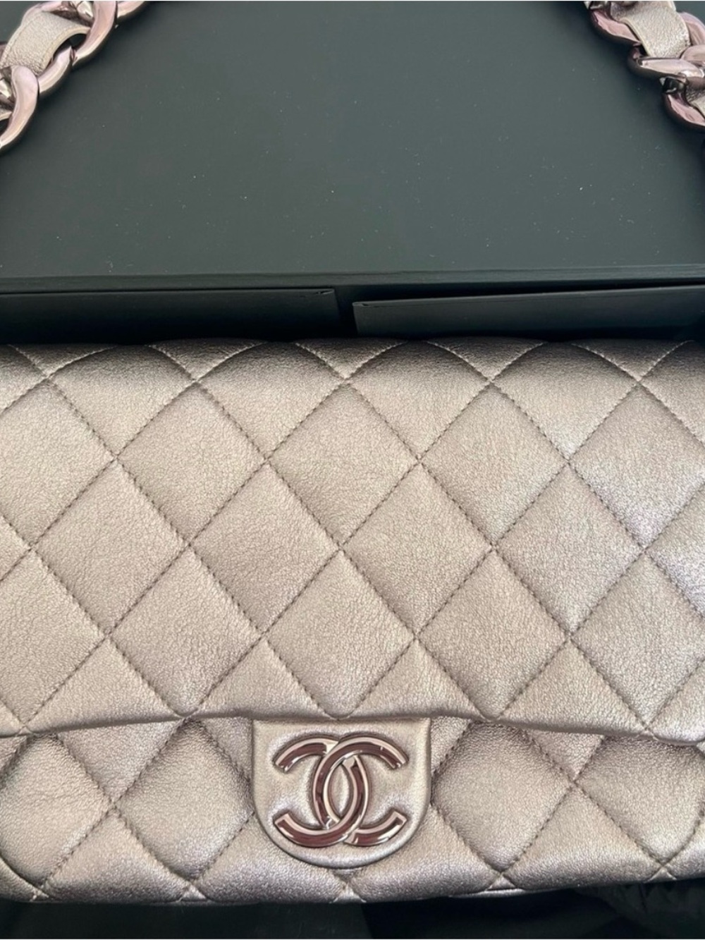 CHANEL Quilted Metallic Champagne Shoulder Bag